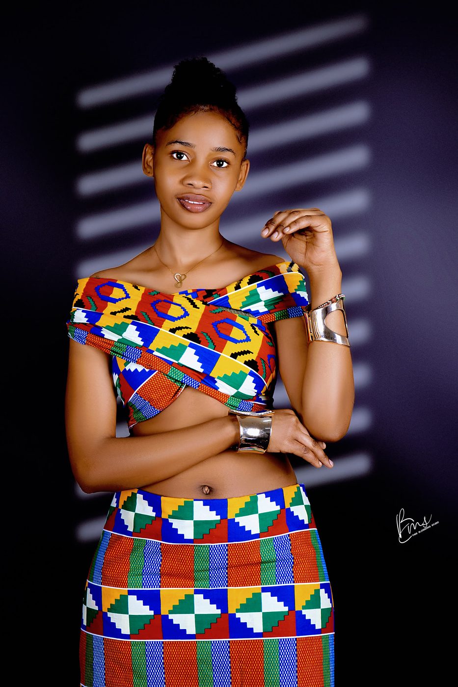 Studio portrait in African print